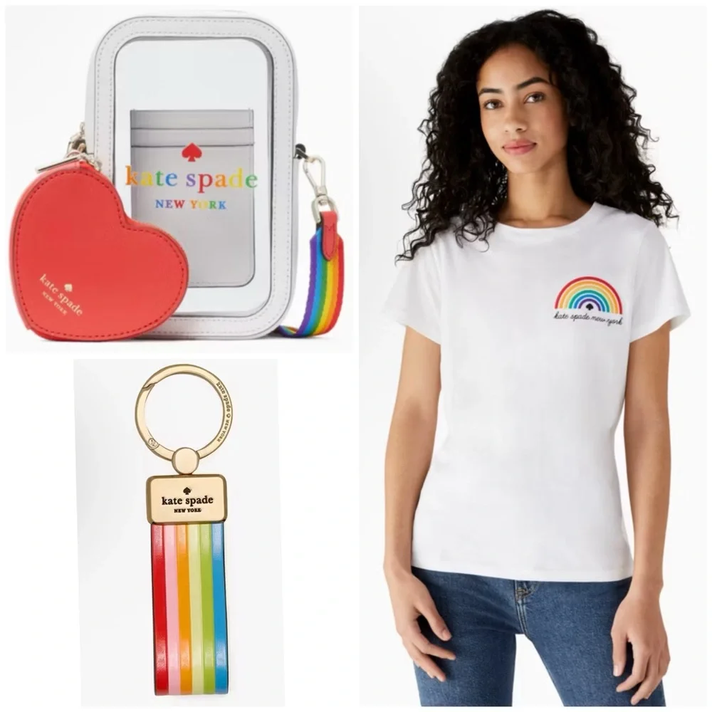 Kate Spade Rainbow Pride Gift Set Shirt Crossbody Bag & Keychain Charm NWT - Picture 1 of 16